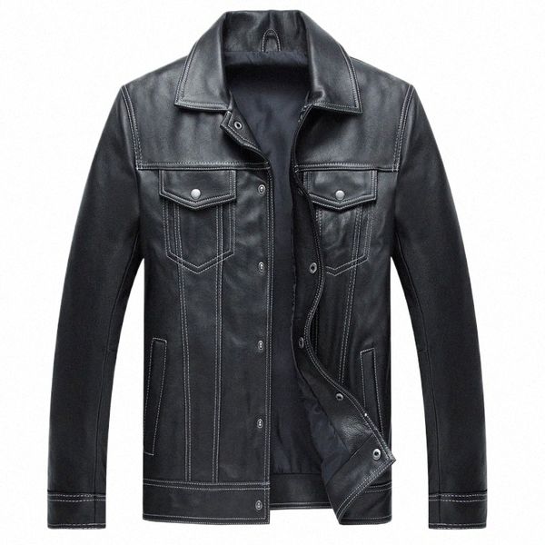 deri erkekler gündelik orijinal ceket markası lüks gerçek deri ceket ince yaka siyah cep koyun deri ceket havası kıyafetleri d0cu#