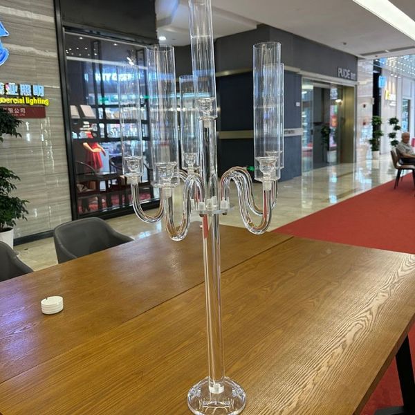 Castiçal transparente para casamento, candelabros de acrílico com 6 braços para peças centrais de mesa