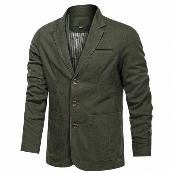 Bahar Sonbahar Blazer Ceket Erkekler Pamuklu Çar Takım Palto Sıkış Slim Fit Luxury Busin Blazer Askeri Ordu Bombacı Ceket M-5XL Q6PM#