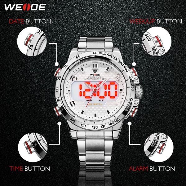 CWP 2021 Weide Watch Man Sport Back Light LED DISPLAY ALARM ALARMA DATA AUTOMAL DATO AUTOMENTO MILITAL Exército Aço inoxidável Quartz Relogio MA3243