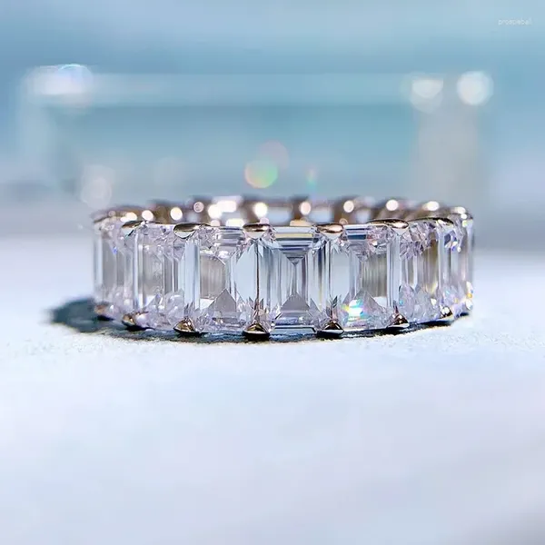 Кольца кластера SpringLady Стерлинговое серебро 925 пробы Изумрудной огранки 4 6 мм Лабораторный сапфир Высокоуглеродистые бриллианты Драгоценный камень Ювелирное кольцо Обручальное кольцо