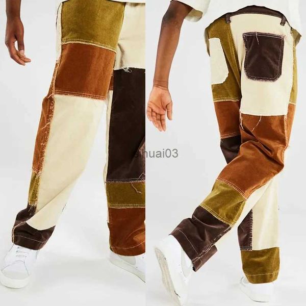 Jeans maschile maschere da uomo design patch jeans hip-hop harajuku in stile punk patchwork pantaloni dritti jeans jeans sciolte di cotone toccine jeansl2403