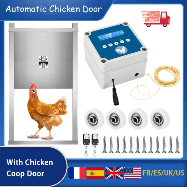 Acessórios Porta de frango solar automática com abridor de porta deslizante Tela LCD de galinheiro com sensor de luz temporizador para manutenção segura de frango