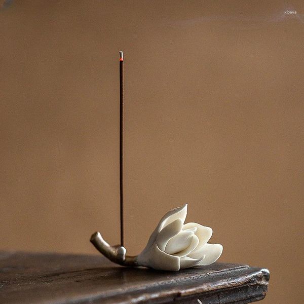 Figurine decorative Portapenne in ceramica di magnolia simulata Piccolo ornamento Pennello per scrittura e strumenti per calligrafia Tavolo per accessori per la cerimonia del tè