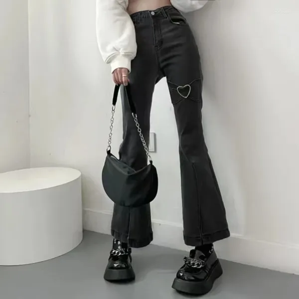 Jeans da donna moda vita alta snellente elastico aperto sul davanti nero grigio slim fit pantaloni lunghi svasati a forma di pera