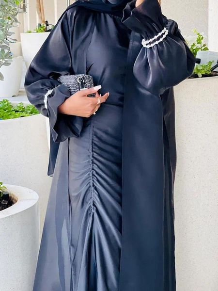 Ethnische Kleidung Ramadan Open Abaya Islamische Sheer Organza Muslimische Frauen Lange Kleider Dubai Türkei Party Outfit Kimono Cardigan (ohne Innen)