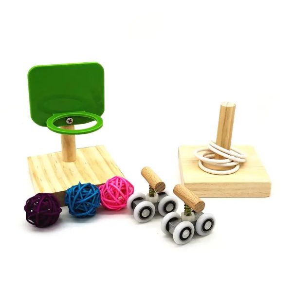 Brinquedos de mastigar para pássaros de estimação, papagaio, aro de basquete, adereço, anel de mesa, mini patins, treinamento de inteligência de pássaros, quebra-cabeça, presente c42