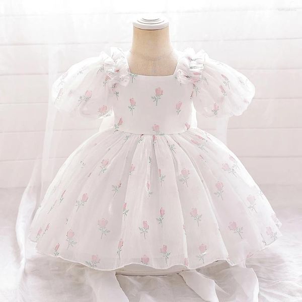 Mädchenkleider Blume Mädchen große Bogen Prinzessin Partykleid für Kinder Kleinkind Puff Ärmel Blumenabschluss