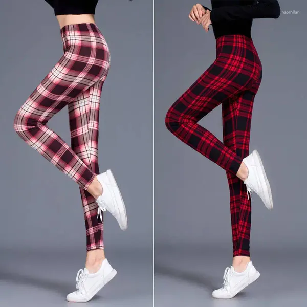 Damen Leggings Rot Schwarz Plaid Skinny Damen Arbeitskleidung Push Up Fitness Hohe Taille Leggins Joggings Sporthose