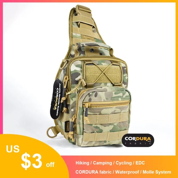 Bolsas de sling tático Saco de caça militar Acessori EDC Bolsa de ombro à prova d'água para homens Cordura Fabric Pack Durável Camping Pack Molle