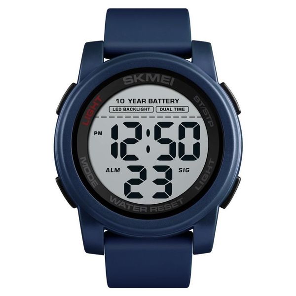 Skmei relógio digital masculino com bateria de 10 anos, luz de fundo, tempo duplo, esportivo, mostrador grande, à prova d'água, gel de sílica, relógio masculino, reloj 15287a