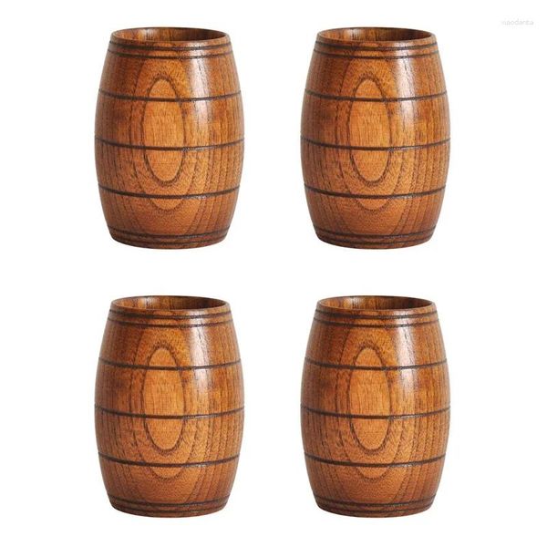 Canecas 4 pcs copos de madeira caneca de cerveja vintage forma de barril de madeira tumbler chá café leite água bar cocktail drinkware