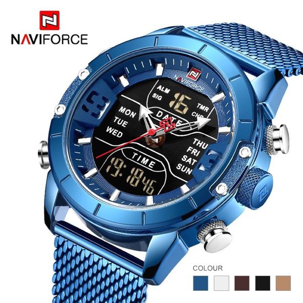 Naviforce New 9153 Sport Digital Militärs Watch Top Marke Luxus Stahlgurt Armbandwatch Relogio Maskulino Montre Homme238e