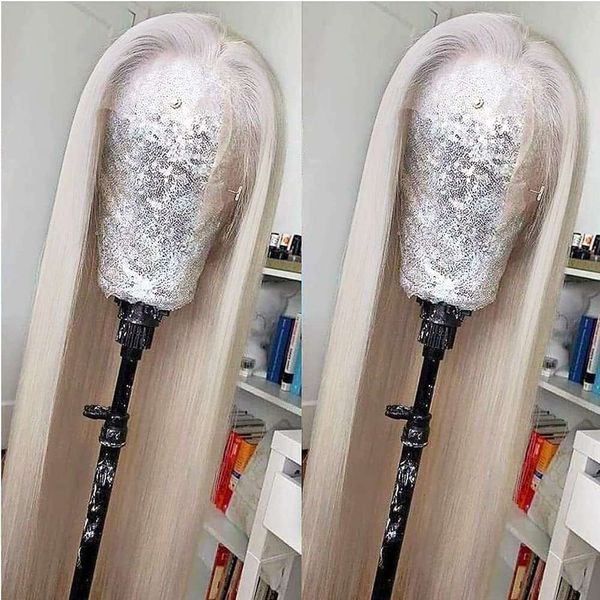 Missyvan weiße Farbe Perücke lange gerade platinblonde hitzebeständige Faserhaar synthetische Lace-Front-Perücken für modische Frauen