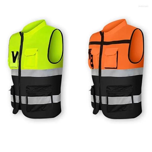 Abbigliamento da motociclista Gilet di sicurezza anteriore con cerniera ad alta visibilità con tasche Mti e strisce riflettenti e consegna di cadute multiuso Aut Ot3Wn