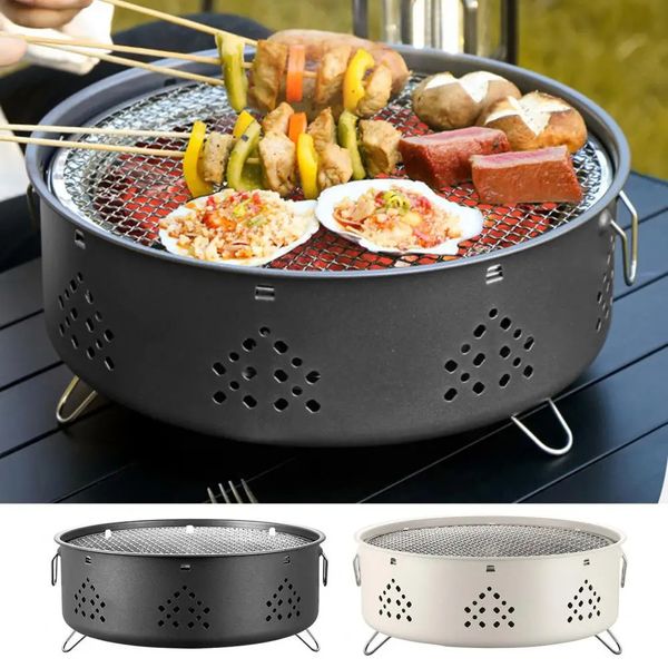 1 Set Barbeque Grill Leichtes tragbares Edelstahl -Lagerfeuer für Camping -Picknicks Outdoor -Holzkohlegrill BBQ 240314