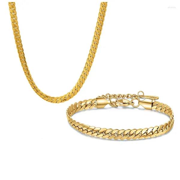 Collana Orecchini Set Acciaio inossidabile 316L intrecciato Hip-hop Minimalista Frusta Catena Bracciale piatto a doppio strato per gioielli da donna