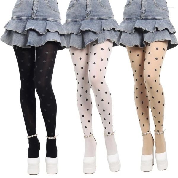 Meias femininas vintage dot modelado opaco meias meia-calça para japonês jk menina sexy sedoso footed meias finas meias