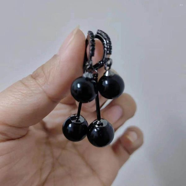 Baumeln Ohrringe Vintage Schwarz Imitation Perle Ball Hängenden Tropfen Für Frauen 2024 Elegante Kristall Ohrring Boho Schmuck Pendientes