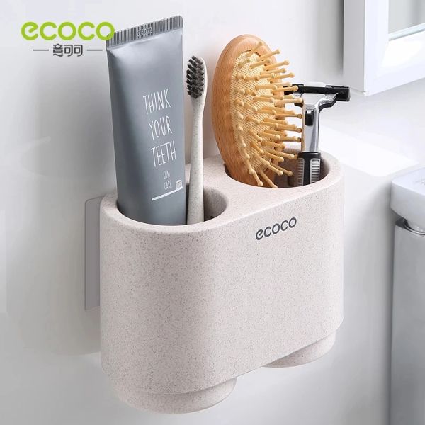 Bicchieri ECOCO Portaspazzolino invertito ad adsorbimento magnetico Semplice portaoggetti per dentifricio con tazza di lavaggio Set da bagno gratuito