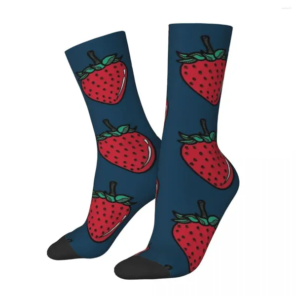 Calzini da uomo Autunno Inverno Divertenti unisex blu fragola cartone animato frutta traspirante equipaggio