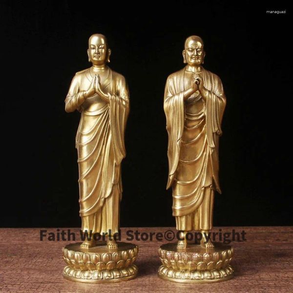 Dekoratif Figürinler 2p Ev Tapınağı Altar Budizm Sakyamuni Amitabha Buddha Disipiri sol ve sağ anan kaye dharma koruyucu pirinç heykel