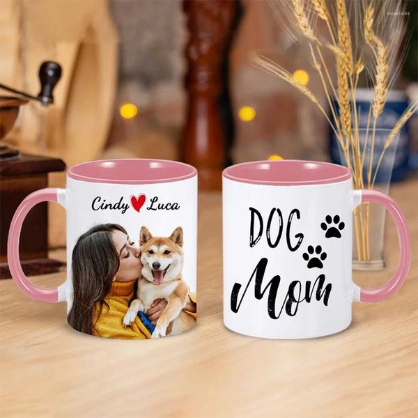 Canecas de canecas Nome personalizado de caneca de animais de estimação e cão PO para a mãe amante Presente café leite de leite Cerâmica