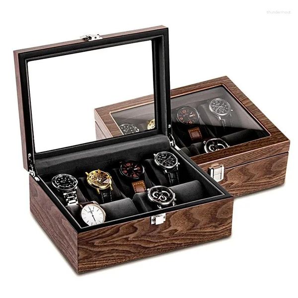 Scatole per orologi Scatola portaoggetti meccanica in legno Custodia da viaggio di lusso con custodia per serratura Display Bracciale regalo