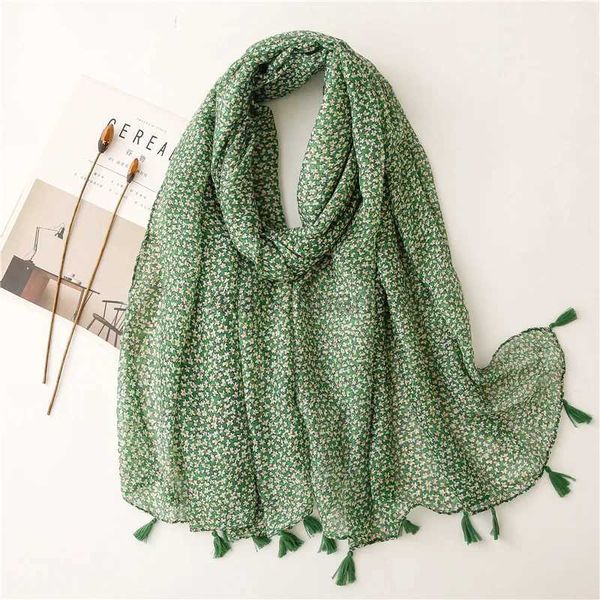 Sarongs Womens Fashion Green Polka Flower Quastel Kleber Schal Reise Seaside Urlaub Sonnenschein Schaltbeutel Foulards Stirnband Schnee 240325