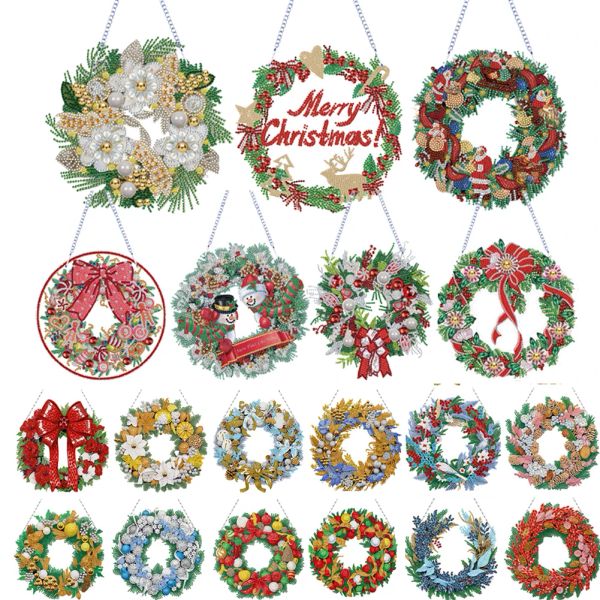 Stitch 5D DIY Weihnachtspunkt-Bohrgirlande, Weihnachts-Hängekranz, Diamant-Kunstmalerei, Girlanden-Set für Zuhause, Fenster, Tür, Dekoration, Geschenk