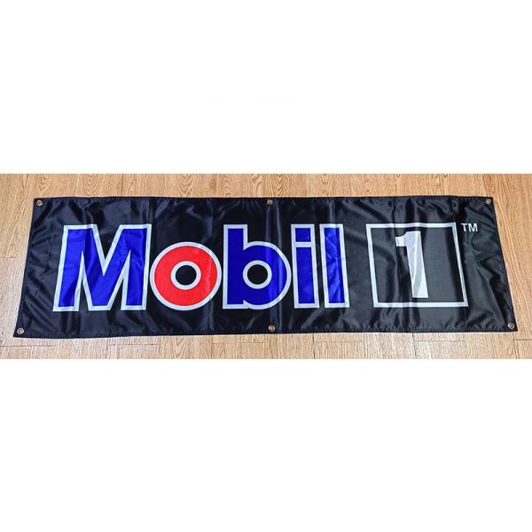 Аксессуары 130GSM 150D полиэстер Материал Mobil 1 Баннер для моторного масла 1,5 фута * 5 футов (45 * 150 см) Размер Рекламный декор Флаг yhx274