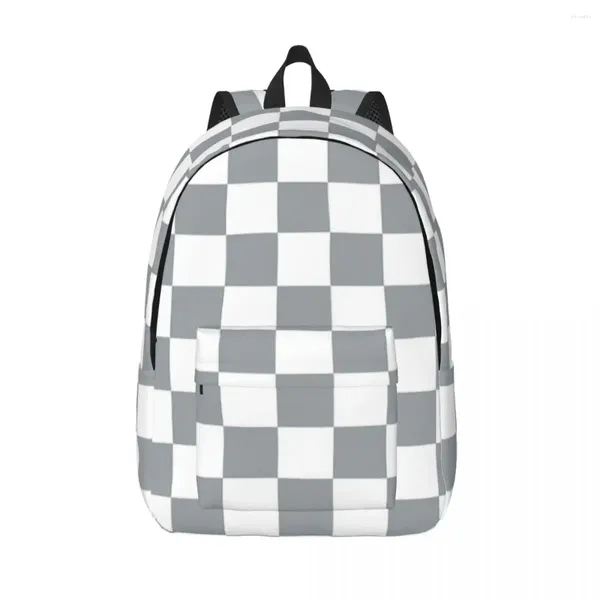 Рюкзак серо-белый шахматный повседневный спортивный студенческий деловой рюкзак для мужчин и женщин, холщовые сумки для ноутбука и компьютера