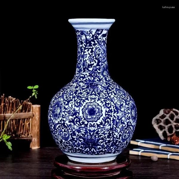 Vasi Cinese Jingdezhen Ceramica Blu Bianco Porcellana Vaso di fiori Ornamenti Casa Soggiorno Decorazione Sala studio Arredamento Artigianato