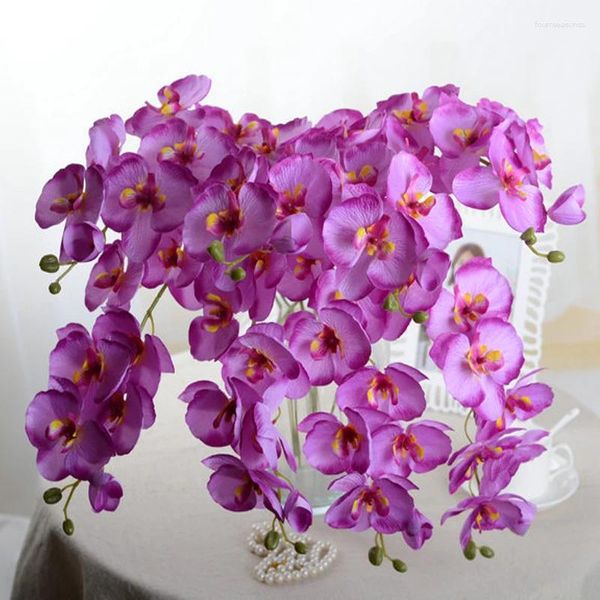 Flores decorativas de seda borboleta orquídea artificial falsa phalaenopsis flor roxa para arranjo festa de casamento decoração de casa