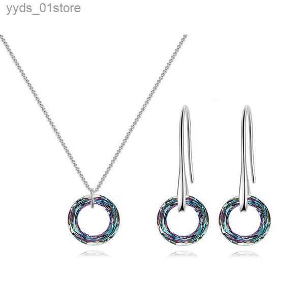 Brincos colar prata cor fantasia pedra círculo jóias conjuntos cristais da Áustria pingente colares piercing brincos pendurados para mulheres casamento l240323