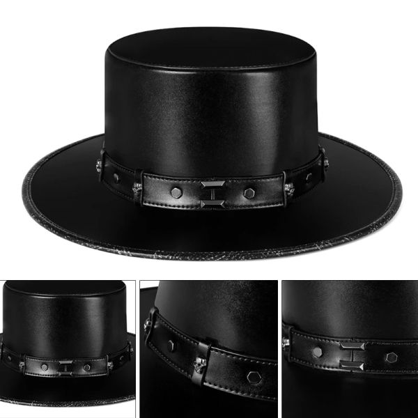 Vestidos steampunk peste doutor hat pu de couro preto chapéu liso para figuraria de cosplay de halloween