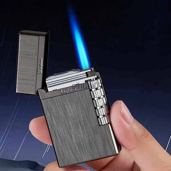 Lighters mini tom de aço de aço rumbido metal reto isqueiro masculino Presente de chamas azul Acessórios para fumantes mais leves 240325