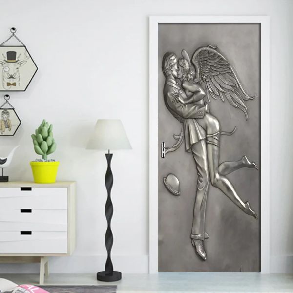 Adesivos em relevo casal anjo quarto porta decoração adesivos criativo diy autoadesivo mural da parede para sala de estar 3d decalques