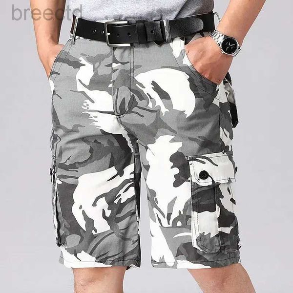 Shorts masculinos Shorts masculinos tamanho grande militar camuflado cargo shorts verão novo Y2k retro mochila esportes ao ar livre casual na altura do joelho calças táticas 44 24325