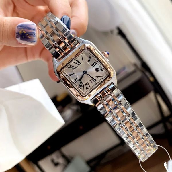 Модные часы для женщин Lady Girl Квадратные арабские цифры Стиль циферблата Сталь Металл Высокое качество Наручные водонепроницаемые часы с коробкой