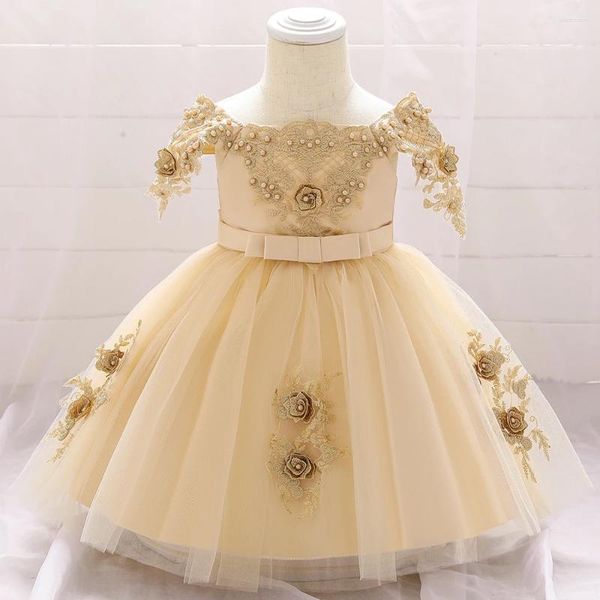 Vestidos para meninas de um ombro, vestido de bebê para 0-24 meses, 1 ano, aniversário, infantil, renda, batismo, festa, princesa