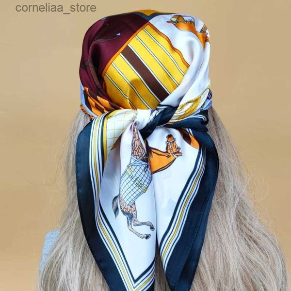 Bandanas Durag Bandanas Design 70X70CM Seiden-Hijab Die vier Jahreszeiten Schals Frauen Neuer Stil Quadratisches Kopftuch Luxus Sonnenschutz Strandtuch Y240325