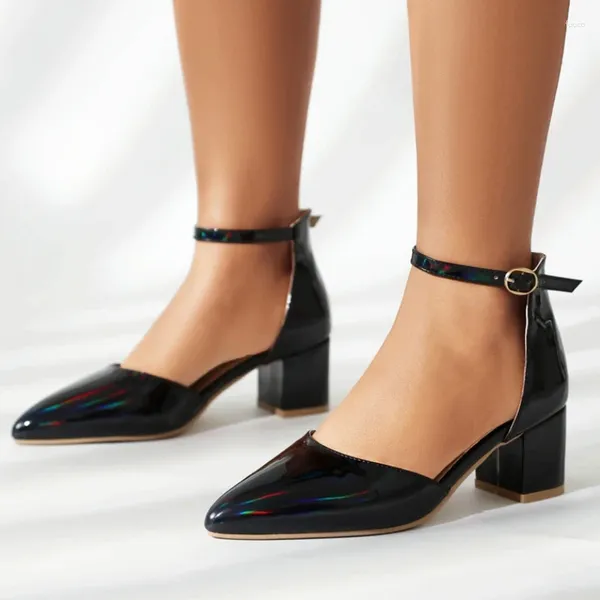 Sapatos de vestido elegante saltos curtos bombas mulher 2024 verão preto vermelho prata salto próximo ponto toe festa de casamento senhoras tamanho grande