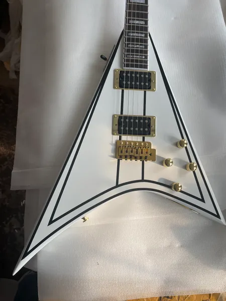 Chitarra elettrica Jk personalizzata di fascia alta, bianca a forma di V volante