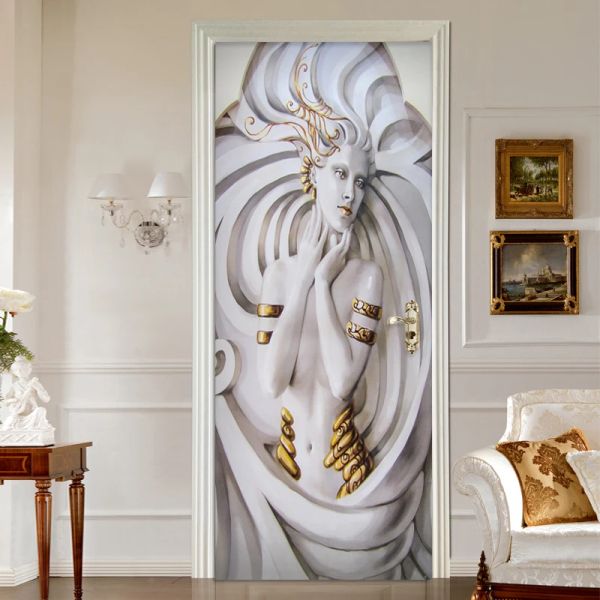 Наклейки в европейском стиле, 3D рельефная фигура, скульптура, наклейка на дверь, роскошный домашний декор, обои, настенная роспись, ПВХ, самоклеящаяся дверная паста