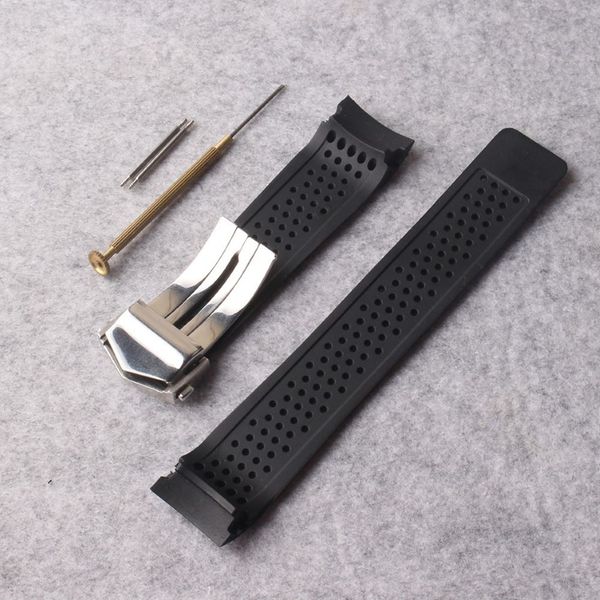 Nova pulseira de relógio 22mm implantação aço inoxidável preto mergulho silicone borracha buracos pulseira relógio para engrenagem s3 replacement189k