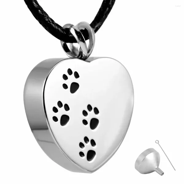 Anhänger-Halsketten MJD8004 Haustier-Einäscherungsschmuck, Pfoten auf Herz, Füllset aus Edelstahl
