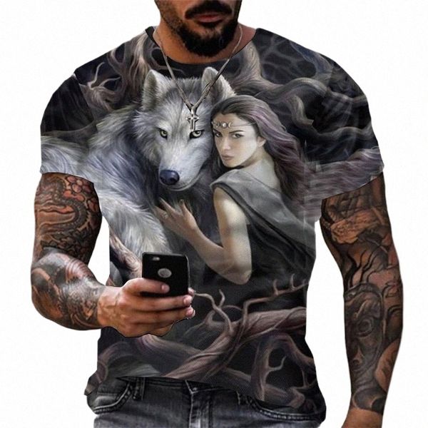 T-shirt con stampa lupo 3D per uomo T-shirt manica corta oversize estiva Pullover 2023 Fi Streetwear Abbigliamento cool da uomo T-shirt economici q1iH #