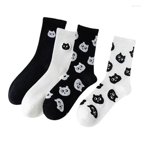 Calzini da donna design animale cartone animato simpatico gatto corto casual ragazza spessa caldo cotone bianco nero per regali di Natale da donna