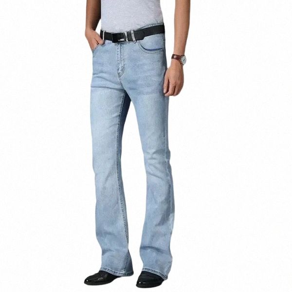 Primavera 2024 vintage queimado jeans para homens boot corte denim jeans clássico sino inferior calças casuais fi luz azul calças q2Og #